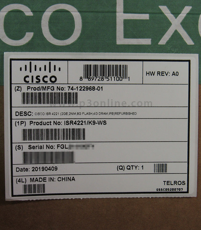 ISR4221/K9 router with 2 GB ethernet ports